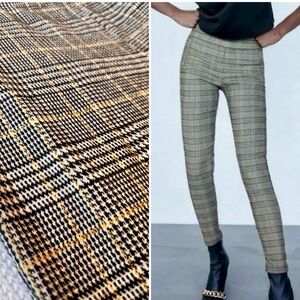 ZARA Black & Gold Plaid Women's Leggings Dress Pants